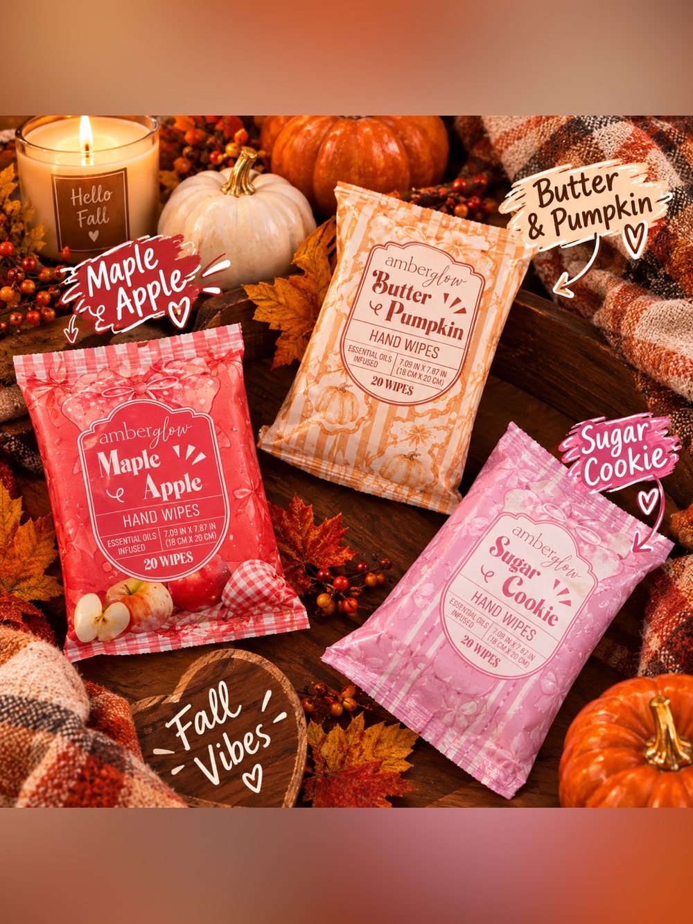 Maple Apple, Butter & Pumpkin, Sugar Cookie Hand Wipes